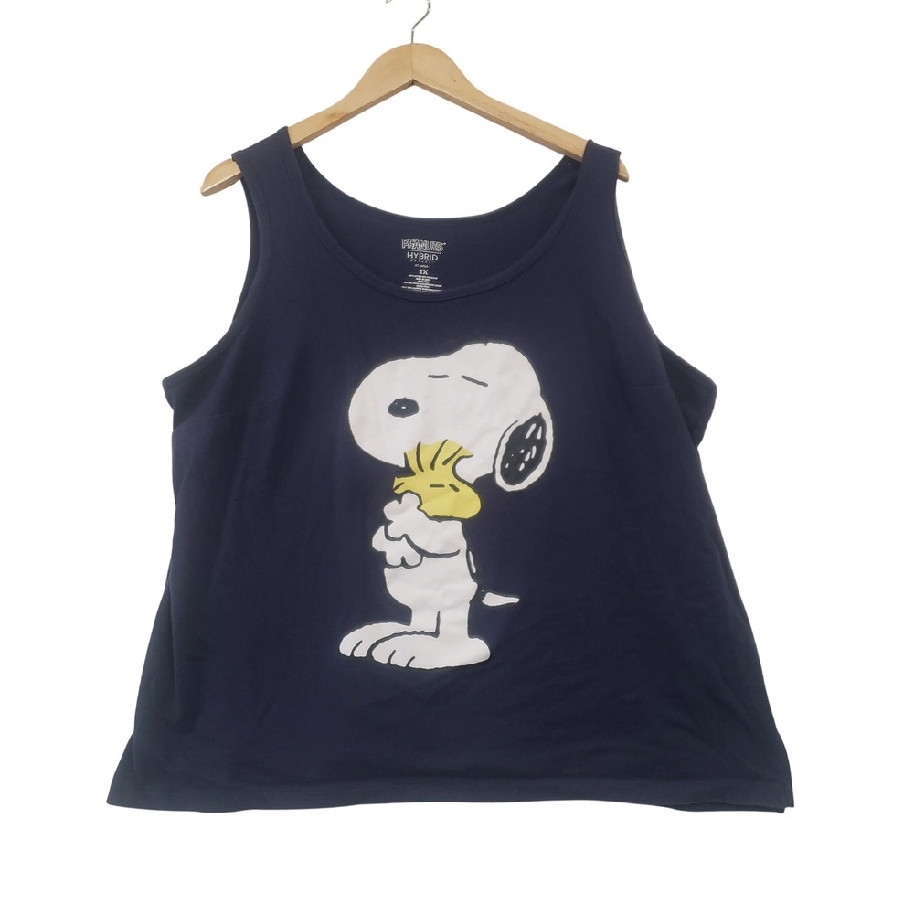 Peanuts Hybrid Tank Top 1X Navy Blue Snoopy Woodstock Graphic Sleeveless Casual